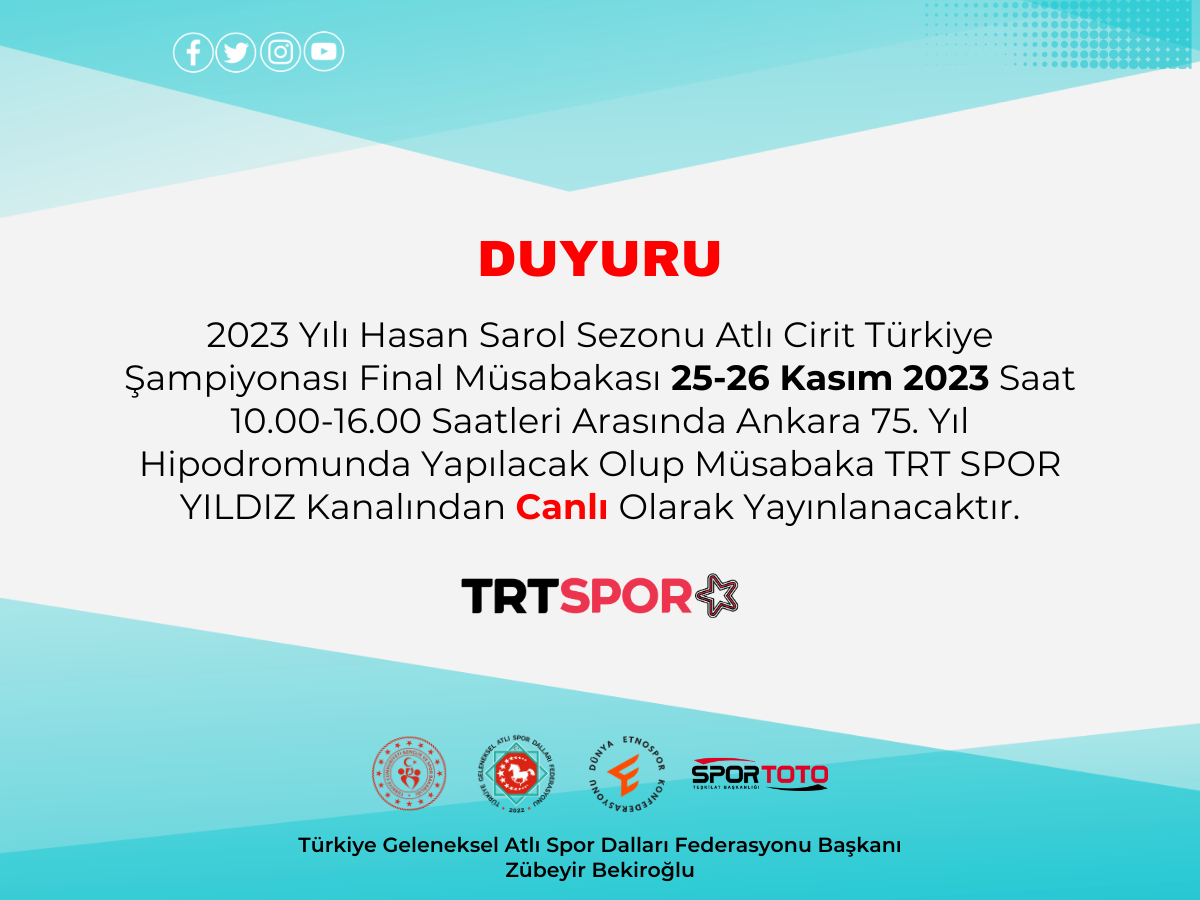 Atlı Cirit Türkiye Şampiyonası Final Müsabakası TRT SPOR YILDIZ’DA