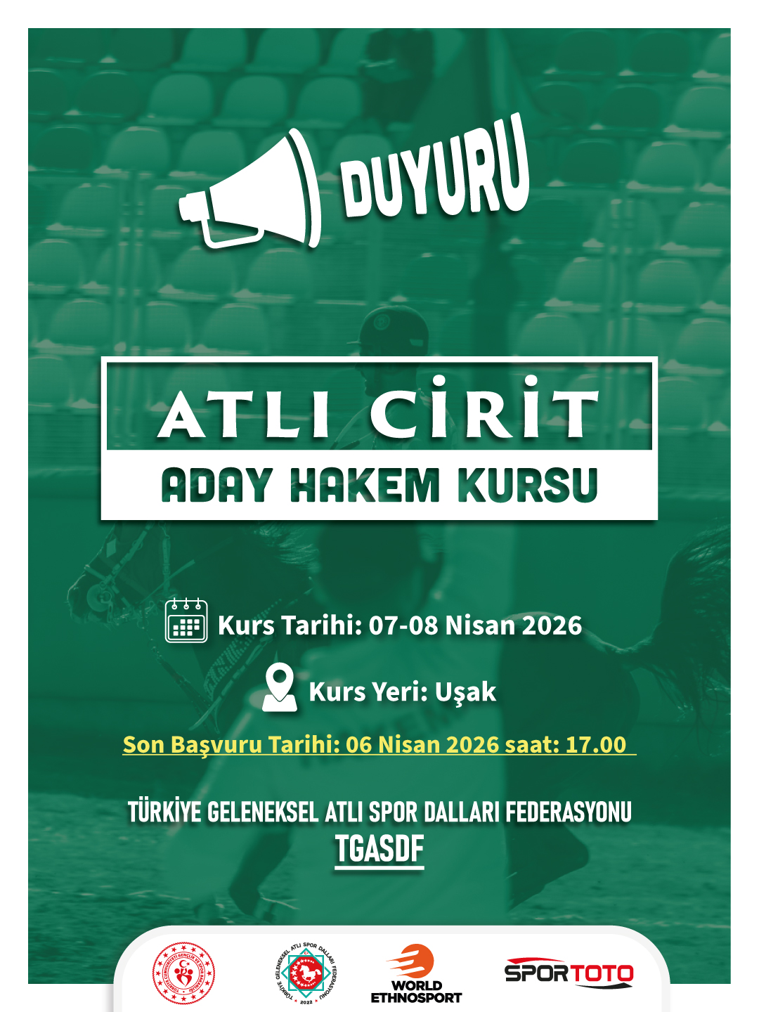 DUYURU | Atlı Cirit Aday Hakem Kursu 07-08 Nisan 2026 | UŞAK