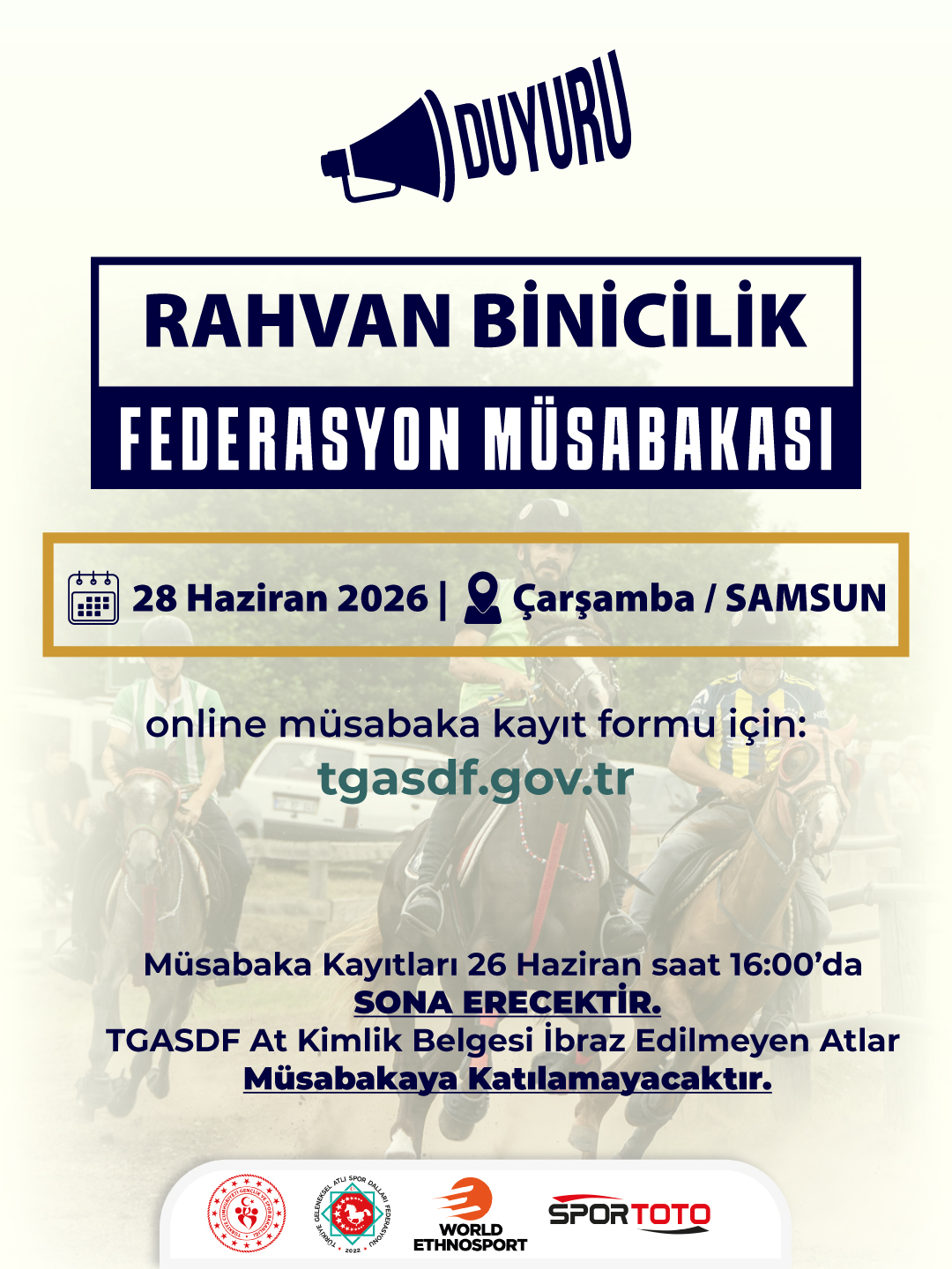 RAHVAN BİNİCİLİK FEDERASYON MÜSABAKASI | Çarşamba / SAMSUN | 28 Haziran 2026 | Müsabaka Ön Kayıt Formu